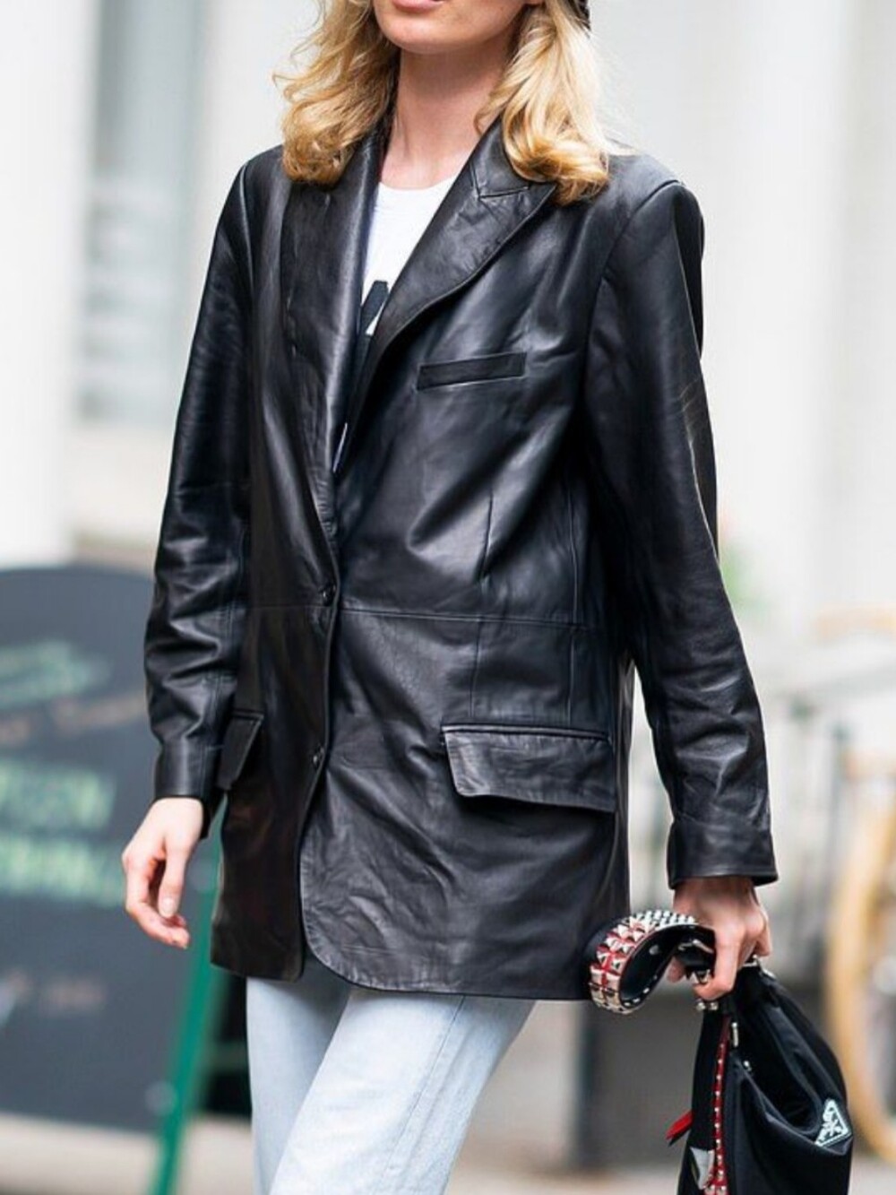 Vintage Black Leather Blazer Jacket - Women